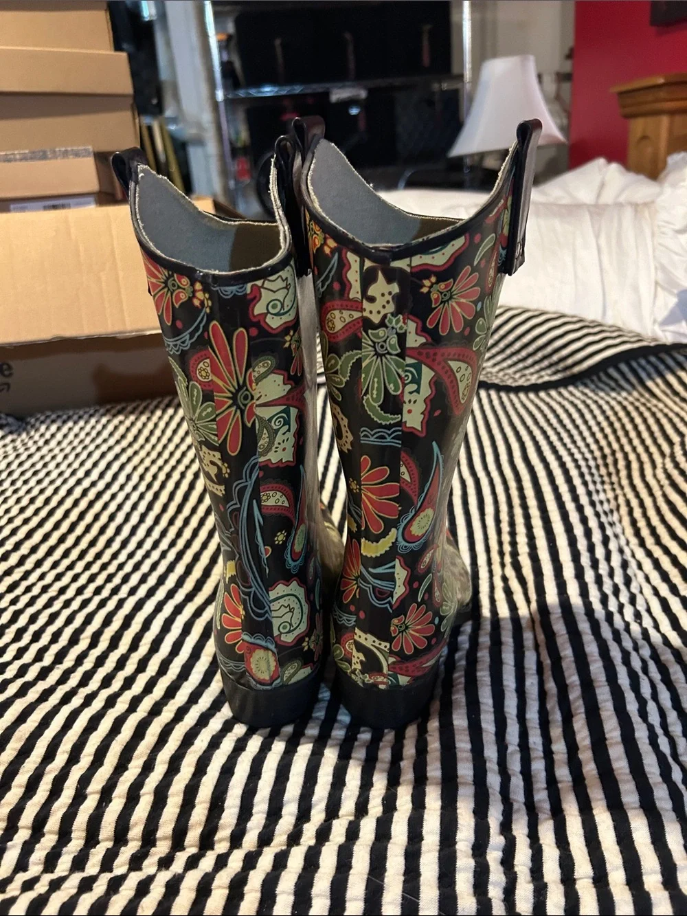 Nomad Black Floral Paisley Mid-Calf Rain Boots